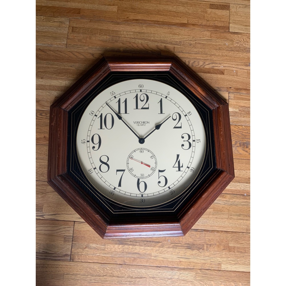 Verichron Quartz Octagon Wood Wall Clock Vintage Retro Rare  Harris Mallow